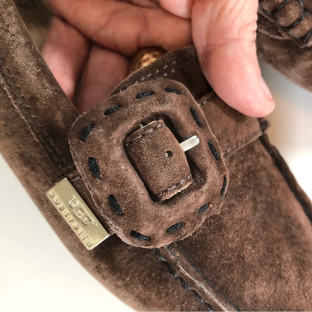 UGG Thelma Brown Suede Shearling Lined Driving Loafers Size 6 EU 37